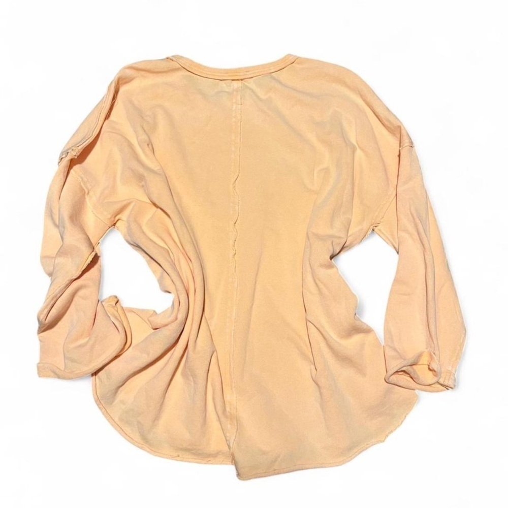 Tranquility Peace Sign Mineral Washed Terry Knit Top - Cantaloupe - Picture 4 of 7
